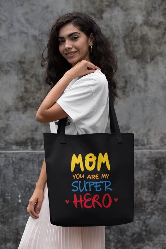 TheYaYaCafe® Mother’s Day Printed Canvas Cotton Black Tote Bag with Zipper | Gift for Mom | Lightweight & Multipurpose Shopping Bag