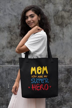 TheYaYaCafe® Mother’s Day Printed Canvas Cotton Black Tote Bag with Zipper | Gift for Mom | Lightweight & Multipurpose Shopping Bag