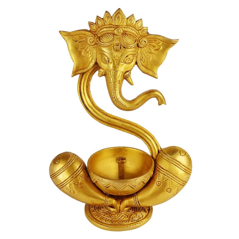 SVARUP Brass Ganesh Idol Oil Diya: Home Decor, Diwali Gift, Height 8.5 Inch