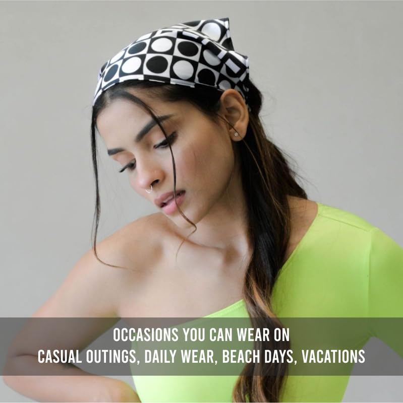 Hair Drama Co. Monochrome Printed Women Elastic Scrunchies Hair Bands Retro Hair Ties Scarf Rubber Band Hair Accessories for Women & Girls