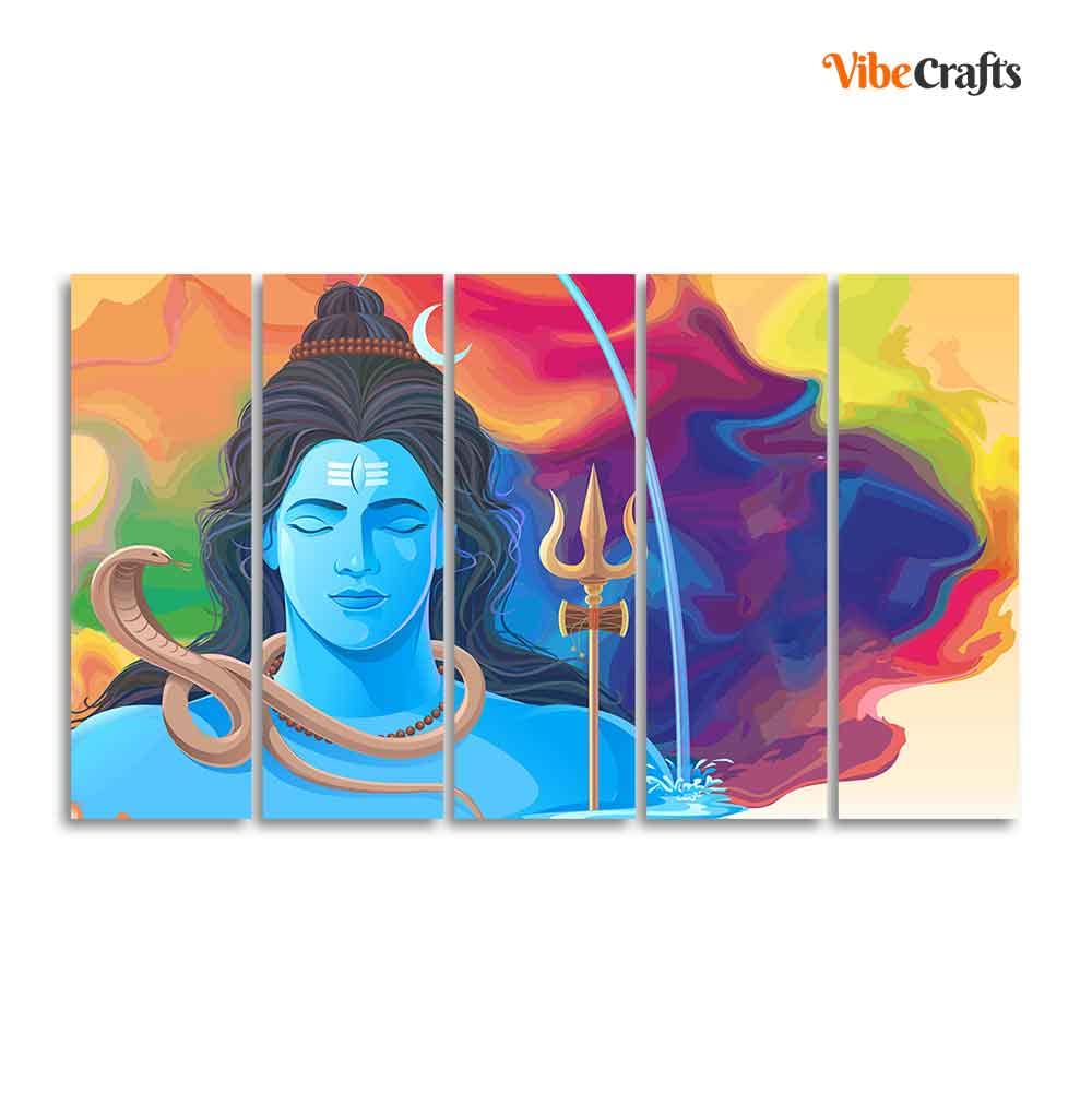 VIBECRAFTS Abstract Art Shiva Wall Painting Set of Five For Home|Office|Living Room|Gift (PTVC5Pcs4_8667)