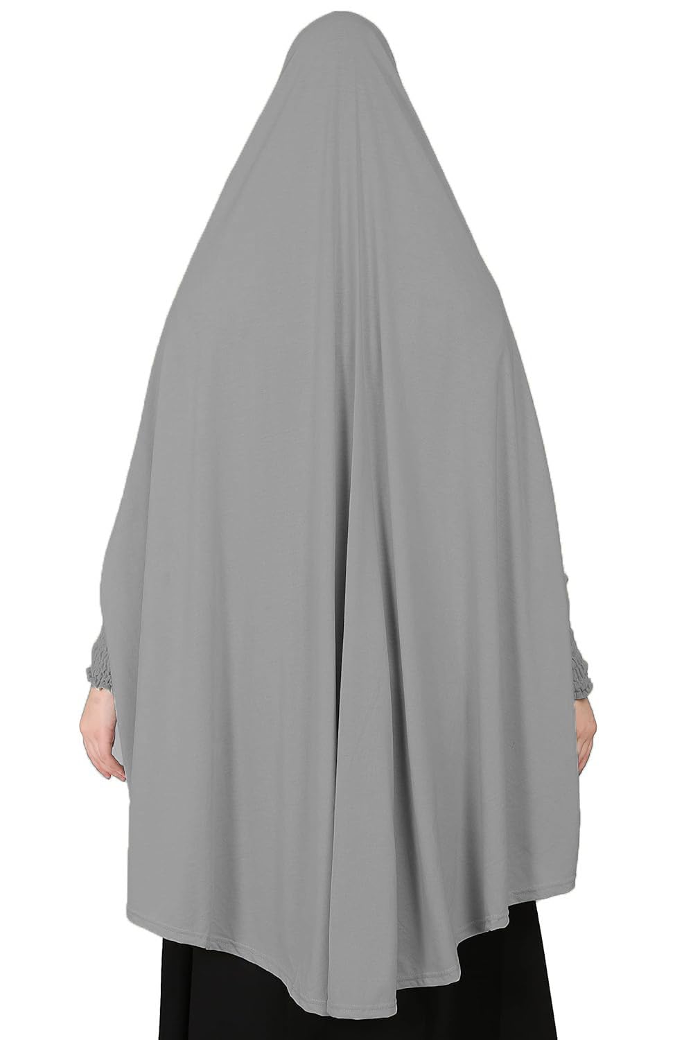 ICW Women Stretchable Jersey Smoking Sleeve Jilbab Cum Prayer Khimar Hijab (Free Size) (Grey), Female