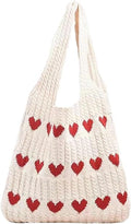 Kawn® Premium Knitted Heart Pattern Tote Bag Large Stylish and Durable Trendy bag for Everyday Use Beach Shopping Travel Work – Comfortable and Trendy Design (Beige)