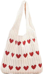 Kawn® Premium Knitted Heart Pattern Tote Bag Large Stylish and Durable Trendy bag for Everyday Use Beach Shopping Travel Work – Comfortable and Trendy Design (Beige)