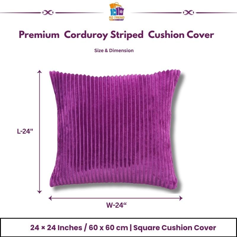 RD TREND® Cushion Cover Set of 2, Decorative Sofa Living Room Home Square Cushion Covers 24 Inch x 24 Inch, Aesthetic Corduroy Striped Double Sided (Dark Pink)