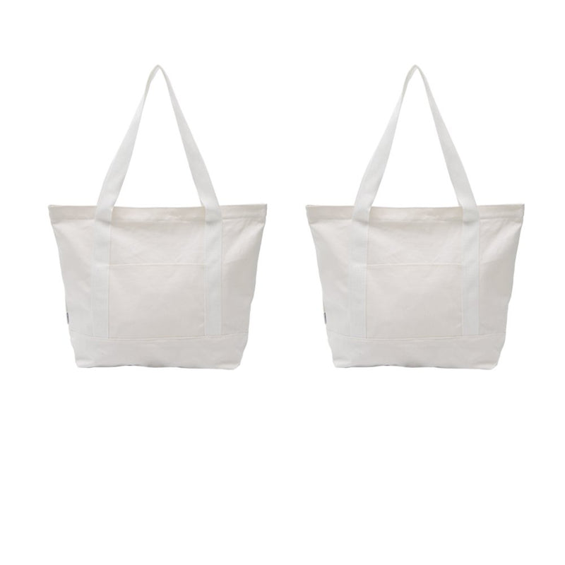 Augbunny Heavy Duty 100% Cotton Canvas Zipper Beach Shoulder Grocery Tote Bag With Outer Pocket 2-pack