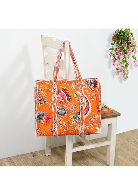 Yda fashion Quilted Cotton Tote Bag for Women & Men, 3 Layer Shopping Bag, Printed Reusable Grocery Tote, Lightweight Multipurpose Shoulder Handbag for Daily Use