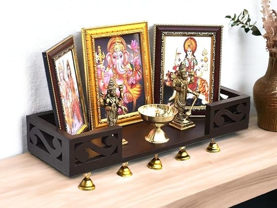 Marusthalee Floating Wooden Pooja Mandir for Home | Wall Mounted Temple with Storage Shelf | Modern Wooden Mandir for Home, Office & Spiritual Décor | Brown Finish | Made in India