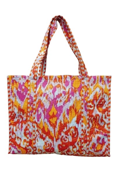 HOUSE OF GULAB Tote Bag for Women Stylish Canvas Handbag with Long Handle Inside Pocket Shoulder Bag Shopping College Office Travel Tote Bag for Girls Daily Use Fashion Bag (Pink & White & Orange)