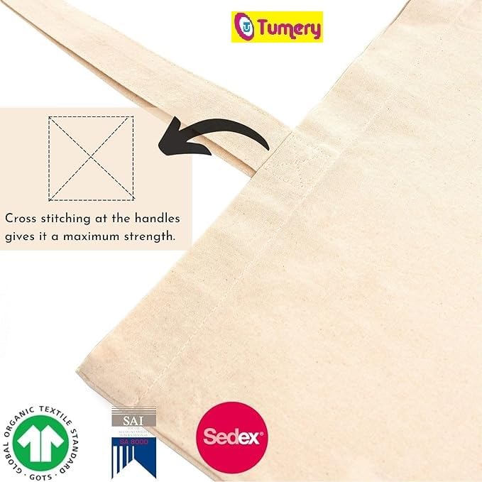 Tumery Cotton Canvas Tote Bag Women Shopping bag, Grocery, Sturdy Bag, Aesthetic Office Bag For Women Reusable 100% Eco-Friendly- Natural (Combo Of 8)