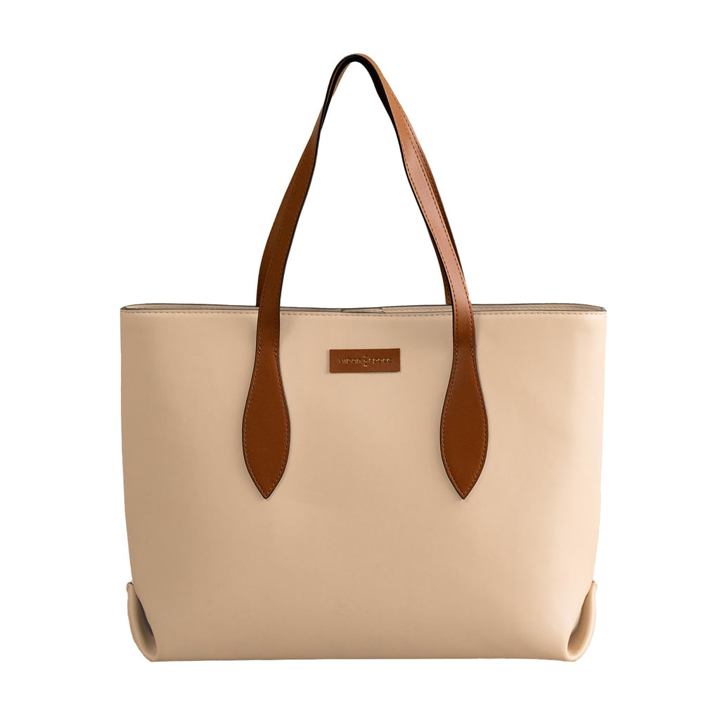 Urban Space Vegan Leather Women Tote Bag with Laptop compartment, Handbag for Work, Ladies purse, Stylish Shoulder Bag, Laptop ipad Bags For Office Use, Gift for Women (Kaya Tote Cream)