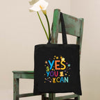 Theyayacafe Printed Cotton Black Tote Bag, Multipurpose Bag, Lightweight