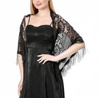 Alexvyan Floral Design Triangle Lace Stole and Wraps for Evening Dresses with Tassels for Evening Party Mesh Wedding Shawls for Summer