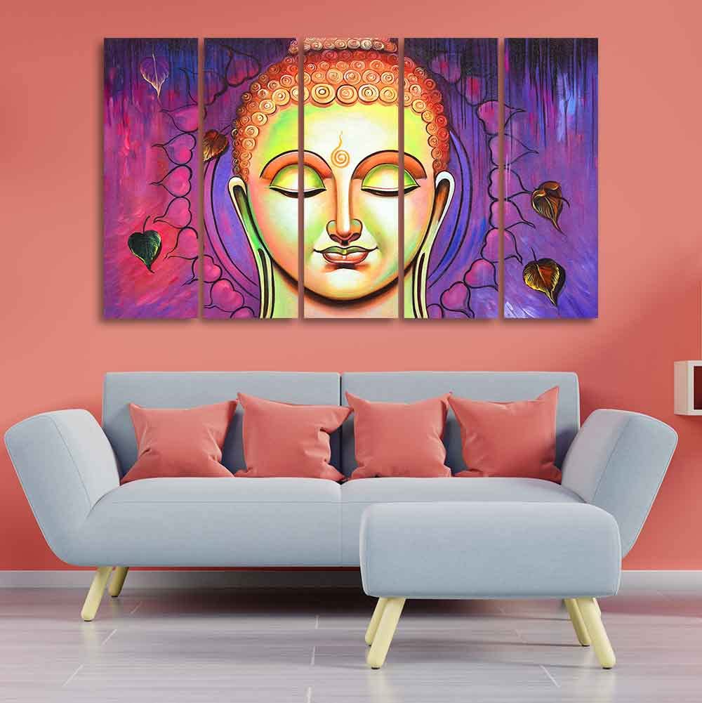 VIBECRAFTS Spiritual Buddha Meditating Wall Painting Five Pieces For Home|Office|Living Room|Gift (PTVC5Pcs4_8594)