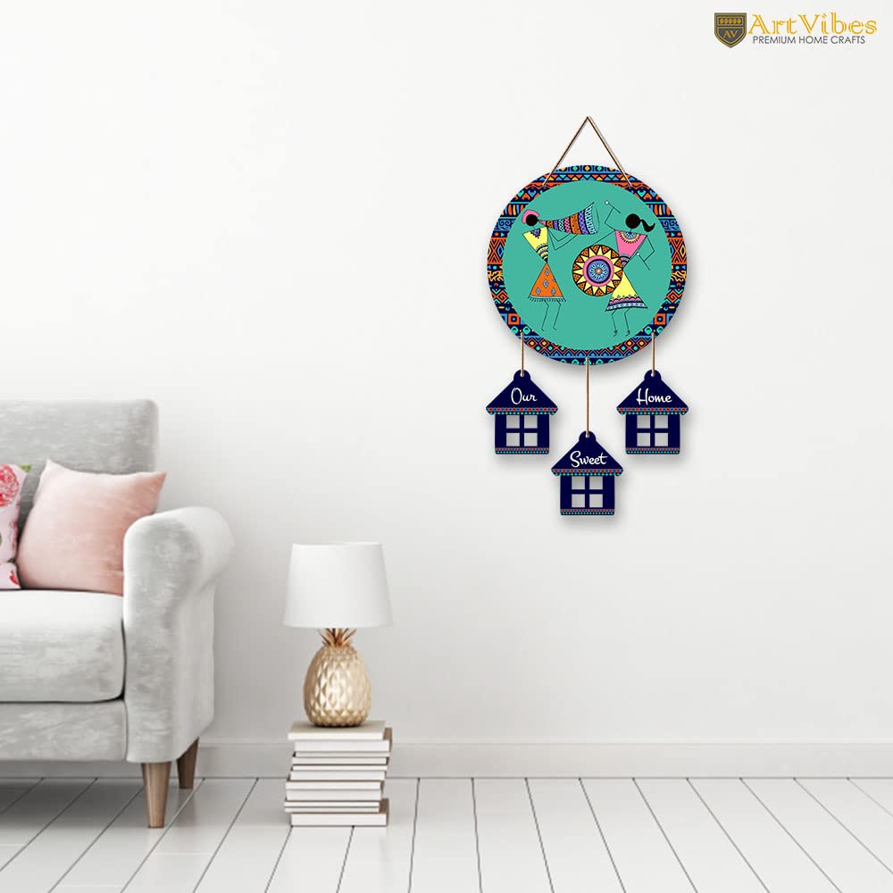 Artvibes Warli Dancing Art Wooden Wall Hanger for Home Decor | Living Room | Decoration Wall Hanging Items | Handcrafted Art | Aesthetic Wooden Decor | Aesthetic Wall Art | Ideal Gifts (WH_7206N)