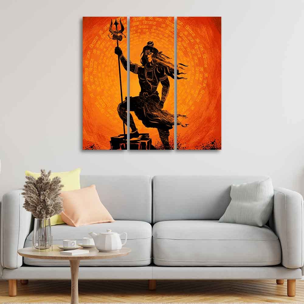 VIBECRAFTS 3 Pieces Shiva Canvas Wall Painting Fitted With Wooden Frame For Home | Office | Living Room | Gifts (PTVC3Pcs1_9504)