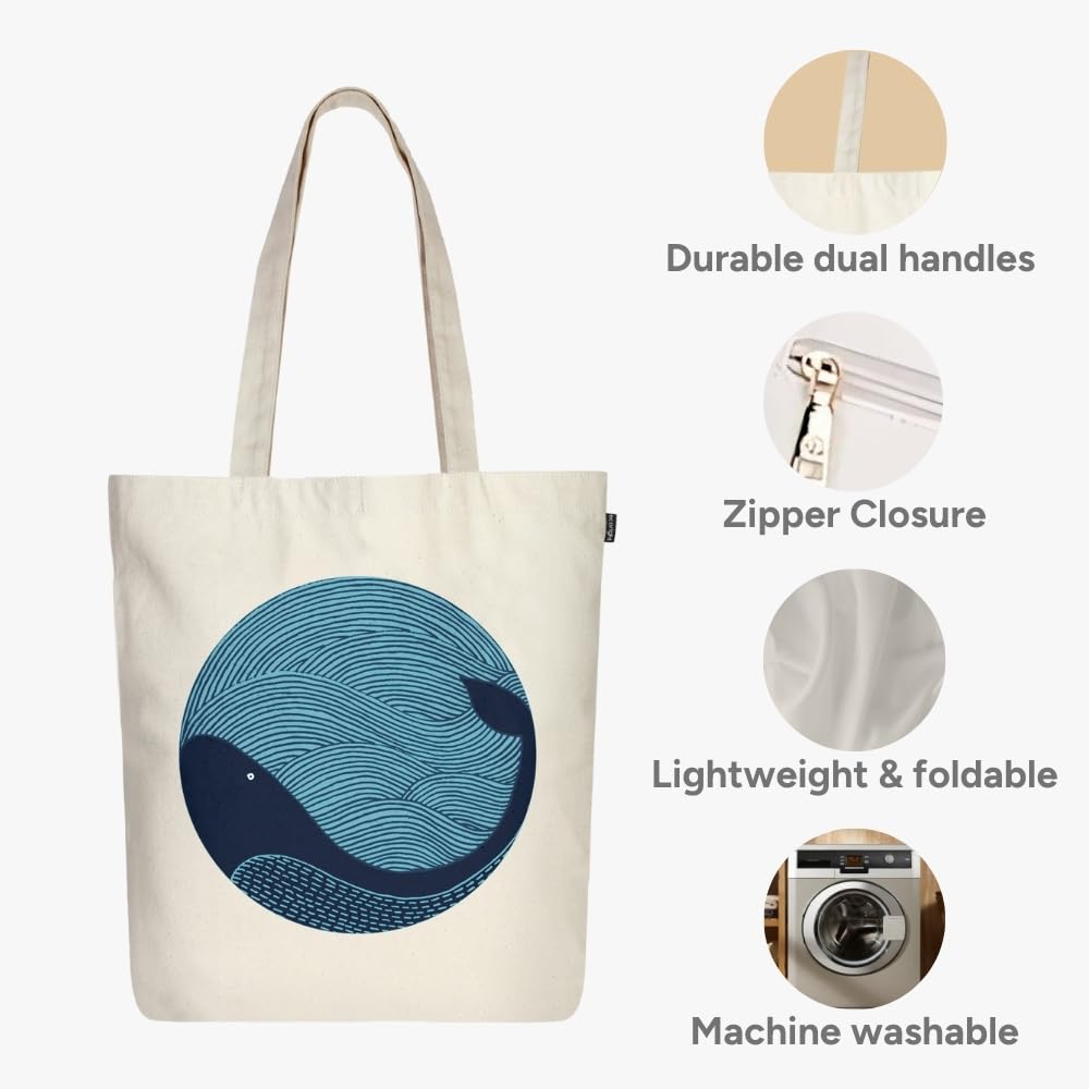 Eco Right Large Canvas Tote Bag with Zipper & Inner Pocket – Ideal for Office, College, Shopping, Travel & Everyday Use