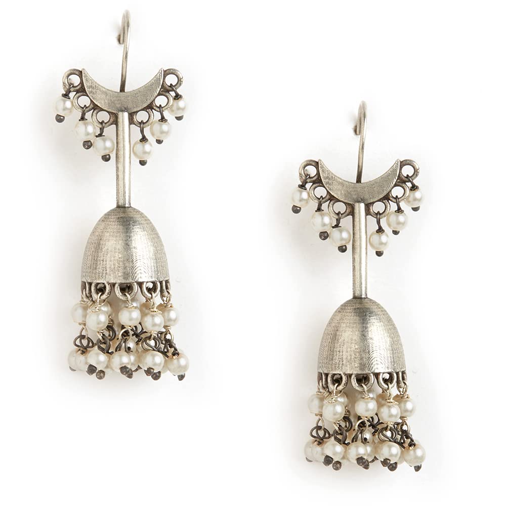 Binni s Wardrobe Silver-Toned Contemporary Jhumkas Earrings, Copper Alloy, Artificial Beads - Womens