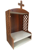 Premium Christian Cross Temple, Wooden Jali Mandir, Jesus Cross Temple, Home and Office Wall Mount Temple, Brown & White