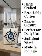 ABSTRACT INDIA Handcrafted Shoulder Tote Bag with Zipper Closure | Cotton Canvas Breathable fabric | Travel, Office, College & Daily Use Tote Bag for Women