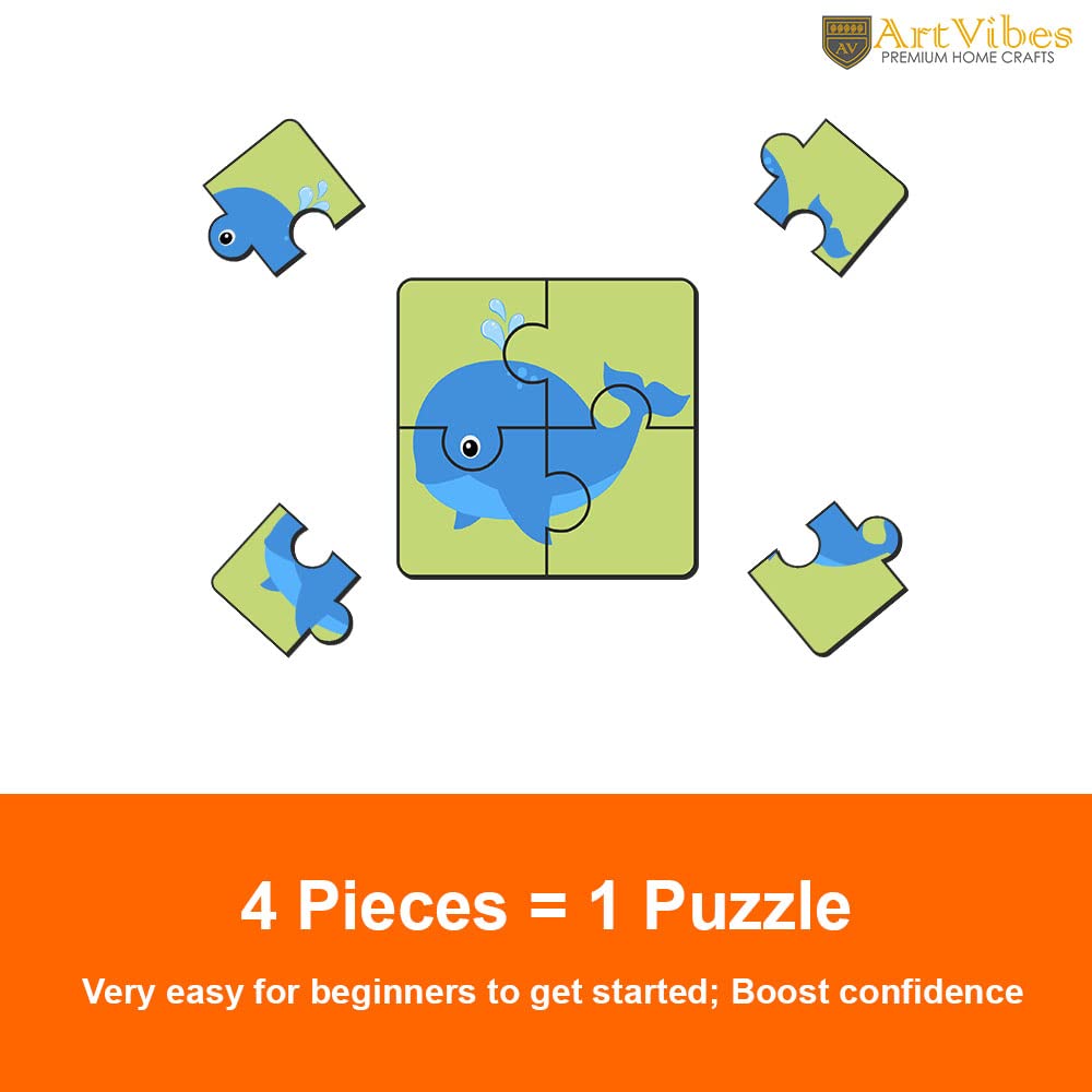 Artvibes Sea Animals Jigsaw Puzzle Games for Children & Kids | Jigsaw Puzzles for Kids Age 2-5 | 4 Pieces Puzzles | Toddler's Wooden Puzzle (PZ_507N), Set of 6