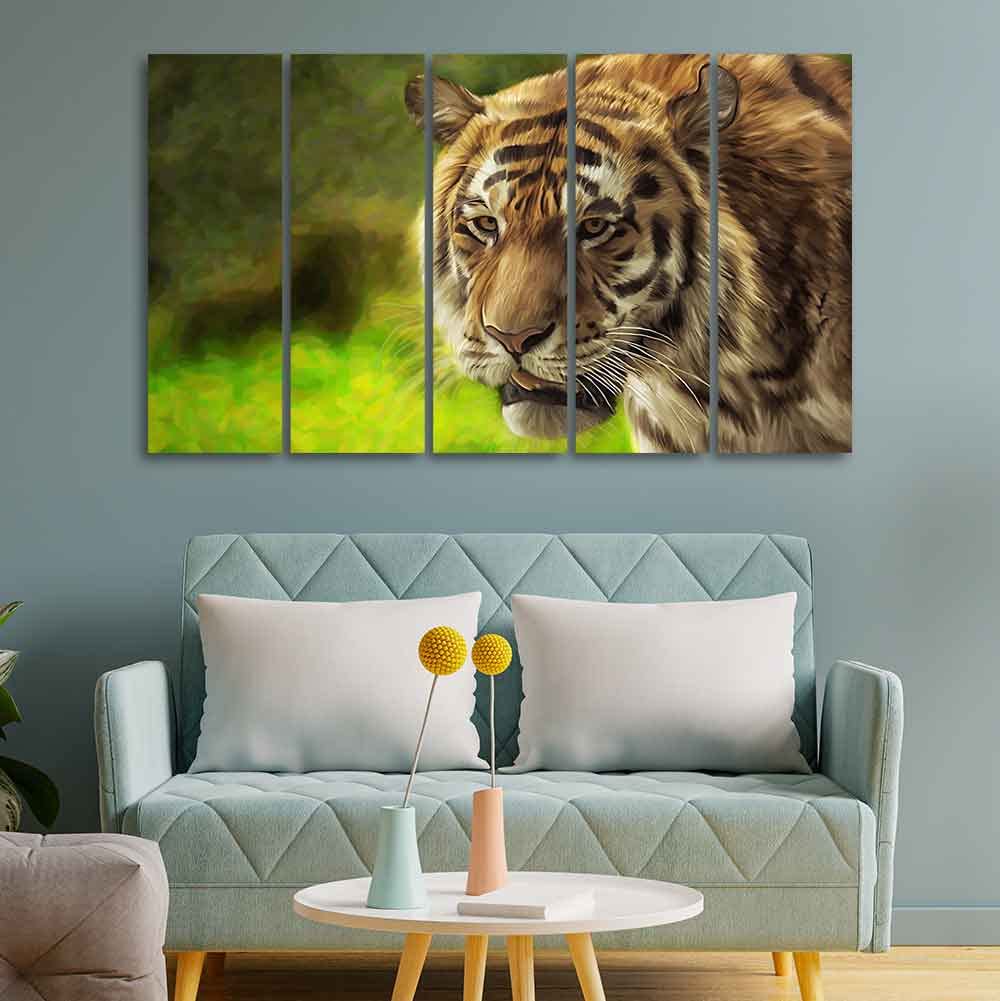 VIBECRAFTS Tiger Canvas Wall Painting Set of Five For Home|Office|Living Room|Gift (PTVC5Pcs4_8623)