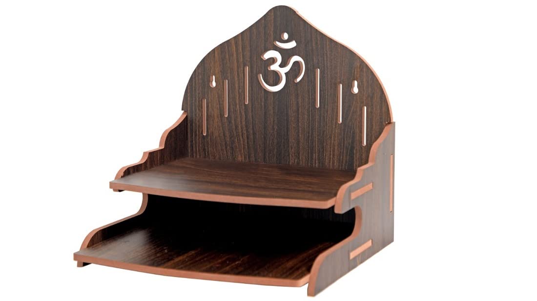 nexat Mangal Beautiful Wooden Pooja Stand for Home Pooja Mandir for Home Temple for Home and Office Puja Mandir for Home Wall Mounted Size (H- 28, L- 28, W- 27 CM) (Black)