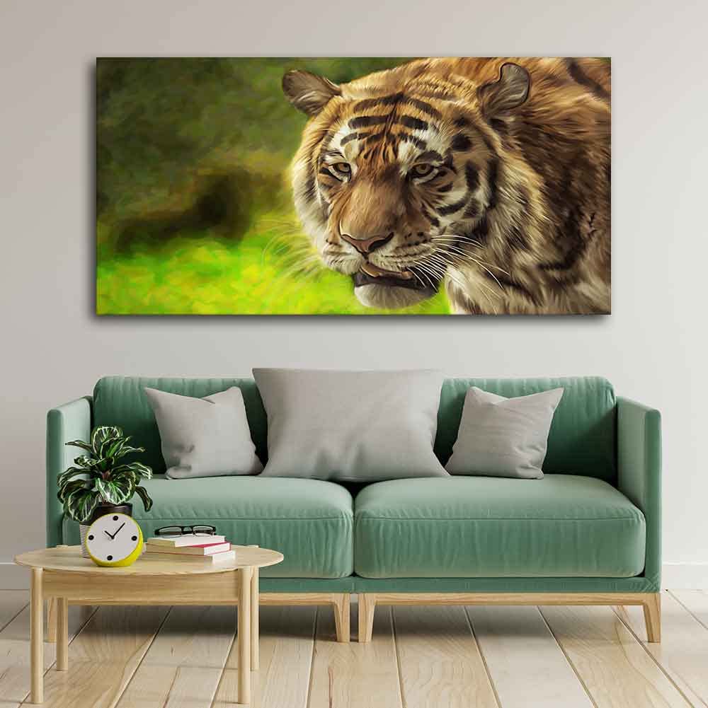 VIBECRAFTS Canvas Paintings for Living Room Drawing Room Tiger In Forest Canvas Wall Painting Fitted With Wooden Frame for Home | Office | Gift (PTVCH_2443)