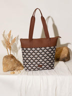 ZOUK Bidri Kaiser Floral Printed Women's Jute Handcrafted Vegan Leather Blue Everyday Tote