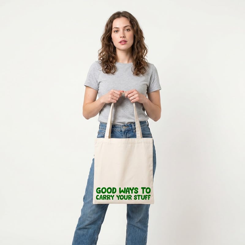 The Korhean Store Good Ways To Carry Your Stuff Aesthetic Tote Bag for College, Travelling, Shopping, Office, Beach & Daily Use, Ecofriendly & Reusable, Premium Canvas Cotton