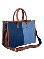 KIVOLEX Denim Laptop Tote Bag for Women | Fits 14 Inch Laptop | Office & College Handbag with Adjustable Shoulder Strap | Multi-Compartment Work Bag | Premium Denim & Vegan Leather