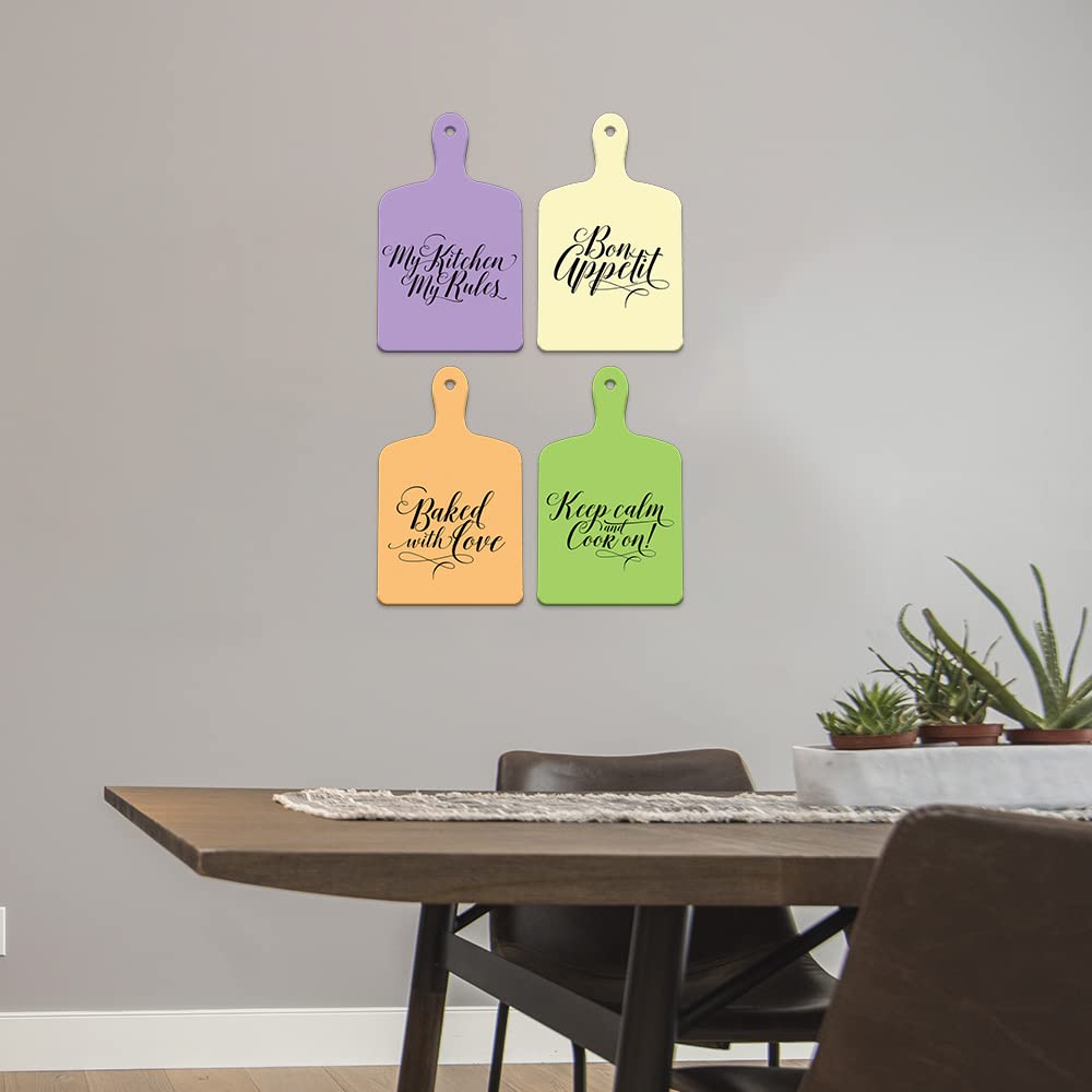 Artvibes Cooking Quotes Designer Wooden Wall Hanging for Home Decor | Gifts | Wall Decoration Items for Kitchen | Decorative Items for Home | Artworks Wall Hangings(WH_5604N) Set of 4