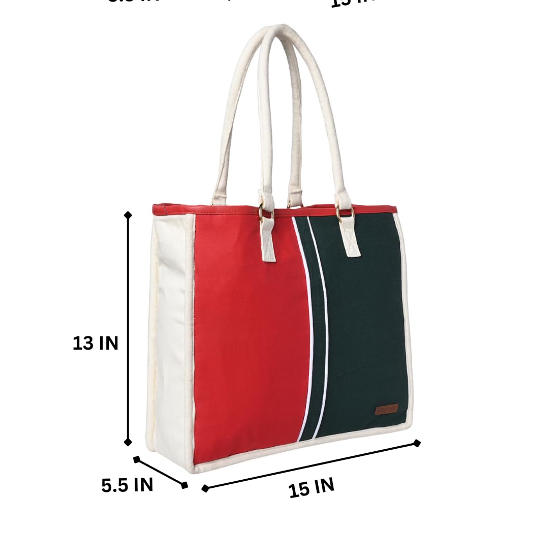 ENSAC Premium Cotton Tote Bag for Women, Stylish Handbag for women with Zip Closure | Fit for Office Bag, College, Travel Use | Handcrafted in India (Cutwork-tote-big) (Red-Black)