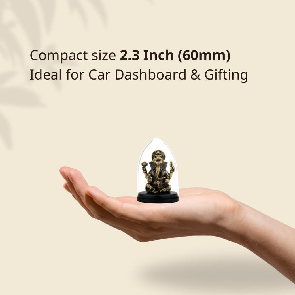 Shilpkala 2.5 Inch Brass Ultra Fine Sarp Ganesh Idol with Cobra Belt for Car Dashboard & Desk Decor