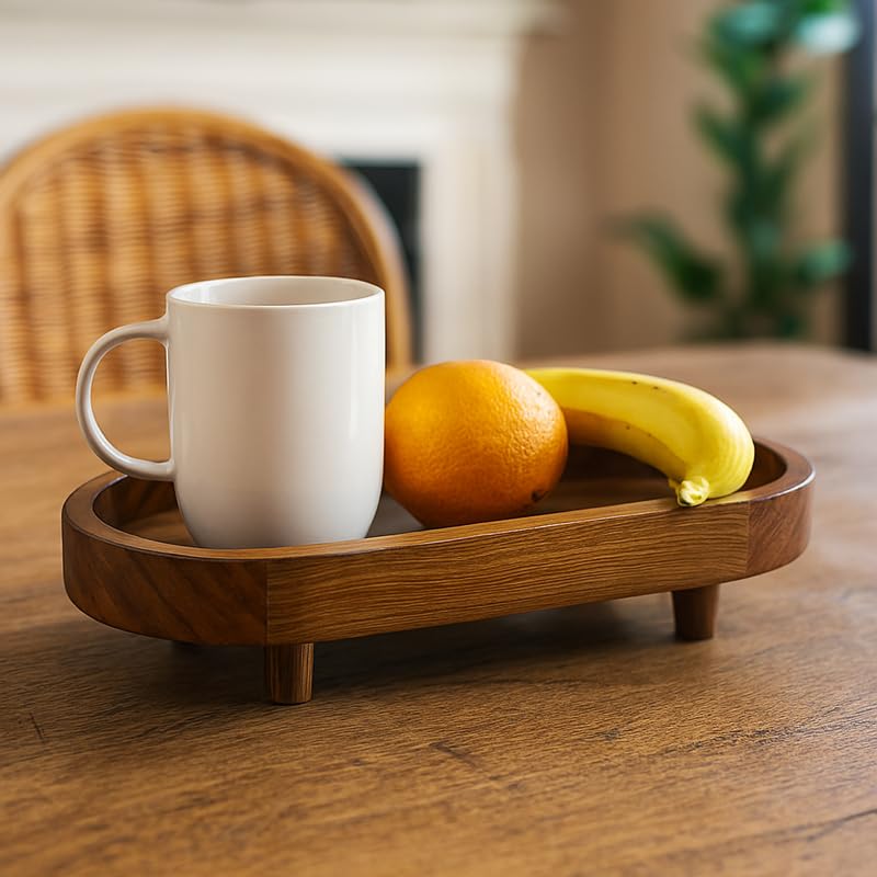 D&G Homes Wooden Serving Trays, Large Sheesham Wood Serving Tray with Legs,13 x 6 x 2 in, Stackable Platters for Serving Cakes, Pastries, Snacks, Breakfast, Coffee Table, Party, Home Décor