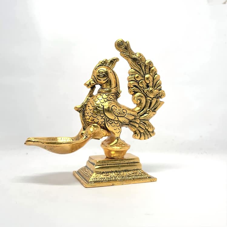 KridayKraft annapakshi deepam Set of 2 pca Metal Handmade with Curved Oil Lamp Antique Peacock Deepak for Home Decor Temple Puja Office Counter Diwali Decoration Festival Gift (Light)