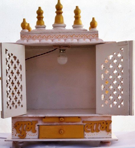 Jodhpur Handicrafts Beautiful Wooden Pooja Mandir for Home/Temple for Home and Office/Puja Mandir/Puja Stand/Pooja Mandapam with Led Spot Light (Brown_11.8 Inch X 17.7 Inch X 60 Inch)