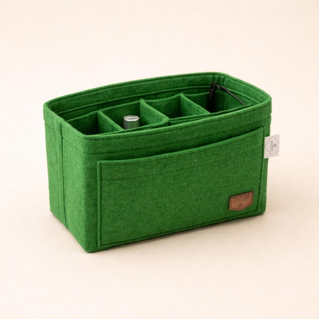 SYUTAM Women Felt Purse Organizer Insert for Ladies Handbag, Tote, Hobo Bag Storage Divider, Multiple Compartment - Green(9.25x5.1x5.9) inch (Medium)