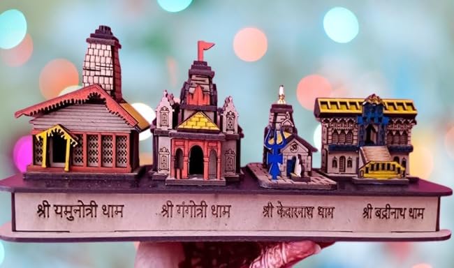 A&S Ventures Tempal for Home Decoration and Gift kedarnath, Badrinath,Yamunotri, Gangotri Wooden Handmade Temple 3D Tample (Multi Colour