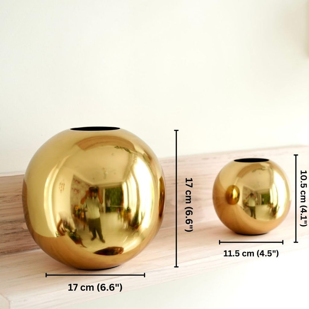 BEHOMA Metal Ball Round Metal Vase for, Gold