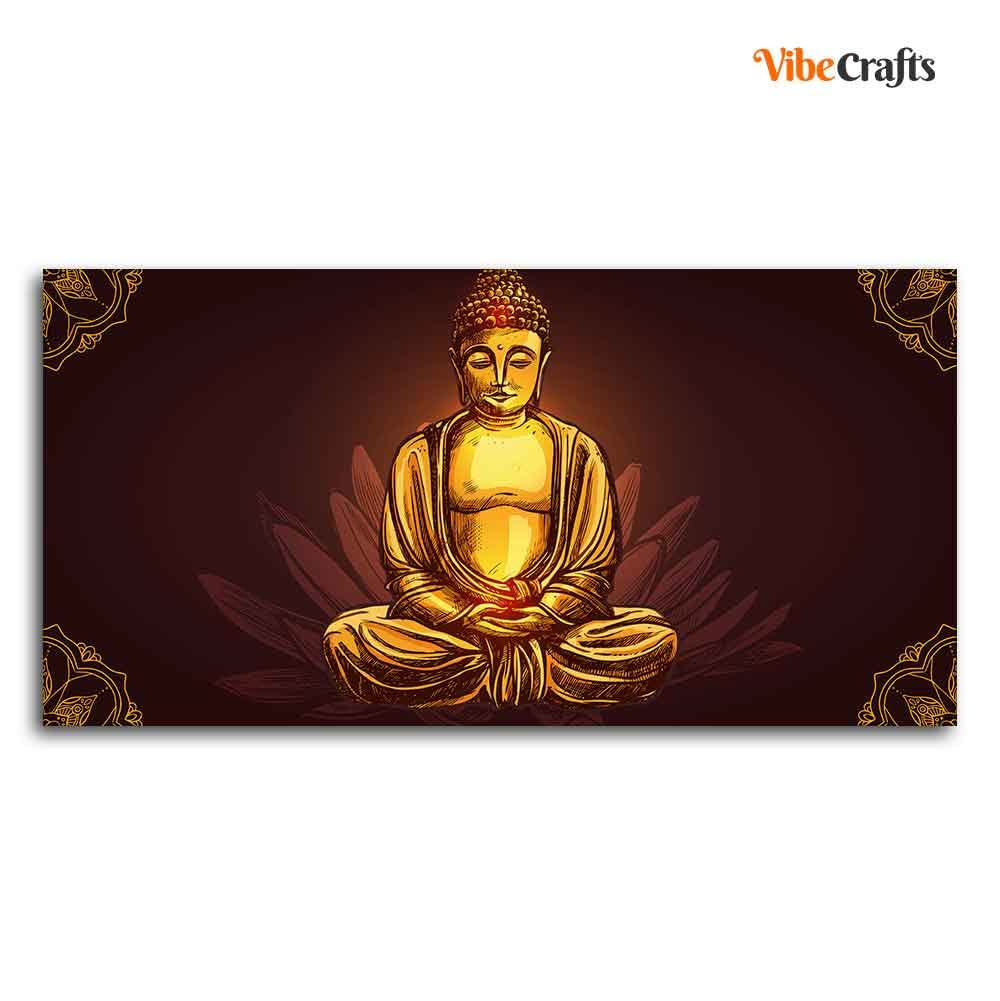 VIBECRAFTS Canvas Paintings for Living Room Drawing Room Devotional Buddha Meditating Canvas Wall Painting Fitted With Wooden Frame for Home | Office | Gift (PTVCH_2428)