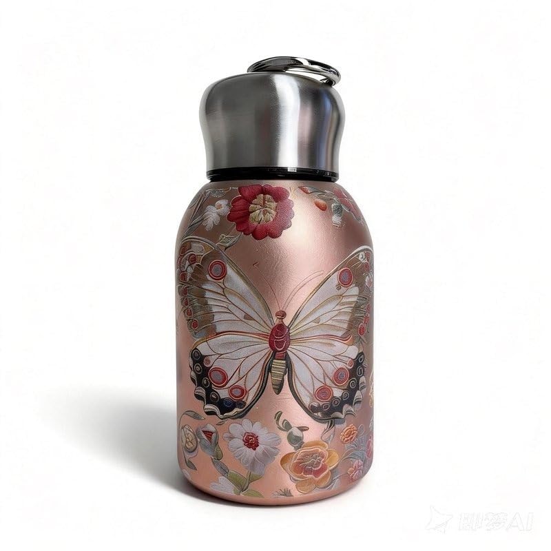 BATBIRD Travel Mini Water Bottle Compact Stainless Steel Portable Leak-Proof Small Bottle for Office, Outdoor & Everyday Carry 300 ML (Copper Butterfly)