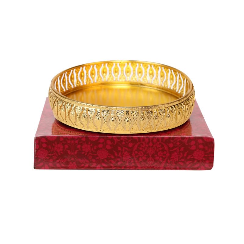 R Ayurveda Copper German Silver Golden Tray (6-Inch) – Decorative Gift for Diwali, Wedding, Anniversary & Festivals | Includes Gift Box for Wedding,Housewarming,Birthday,Gathering retrun Gift