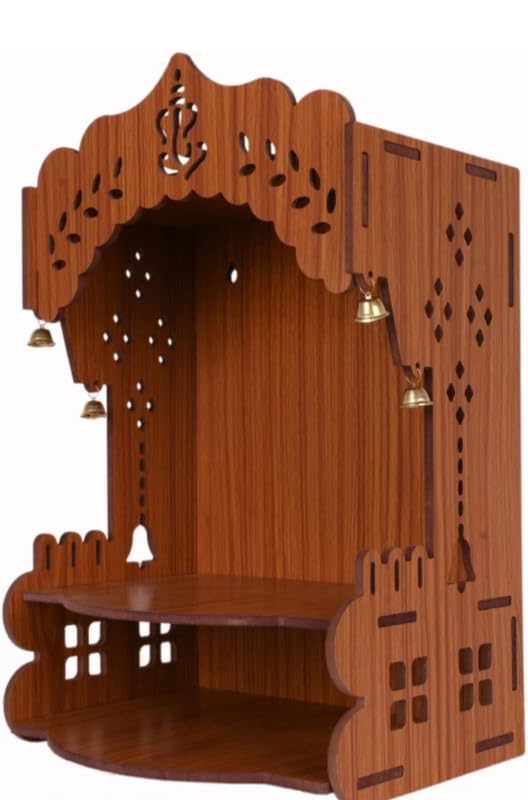 Be artistic studio Wood Temple for Home - Compact Wall Hanging Mandir with Storage Drawer | Premium Solid Wood Pooja Ghar for Wall Mount or Tabletop (9 x 9 x14 Inch) - NIB-988