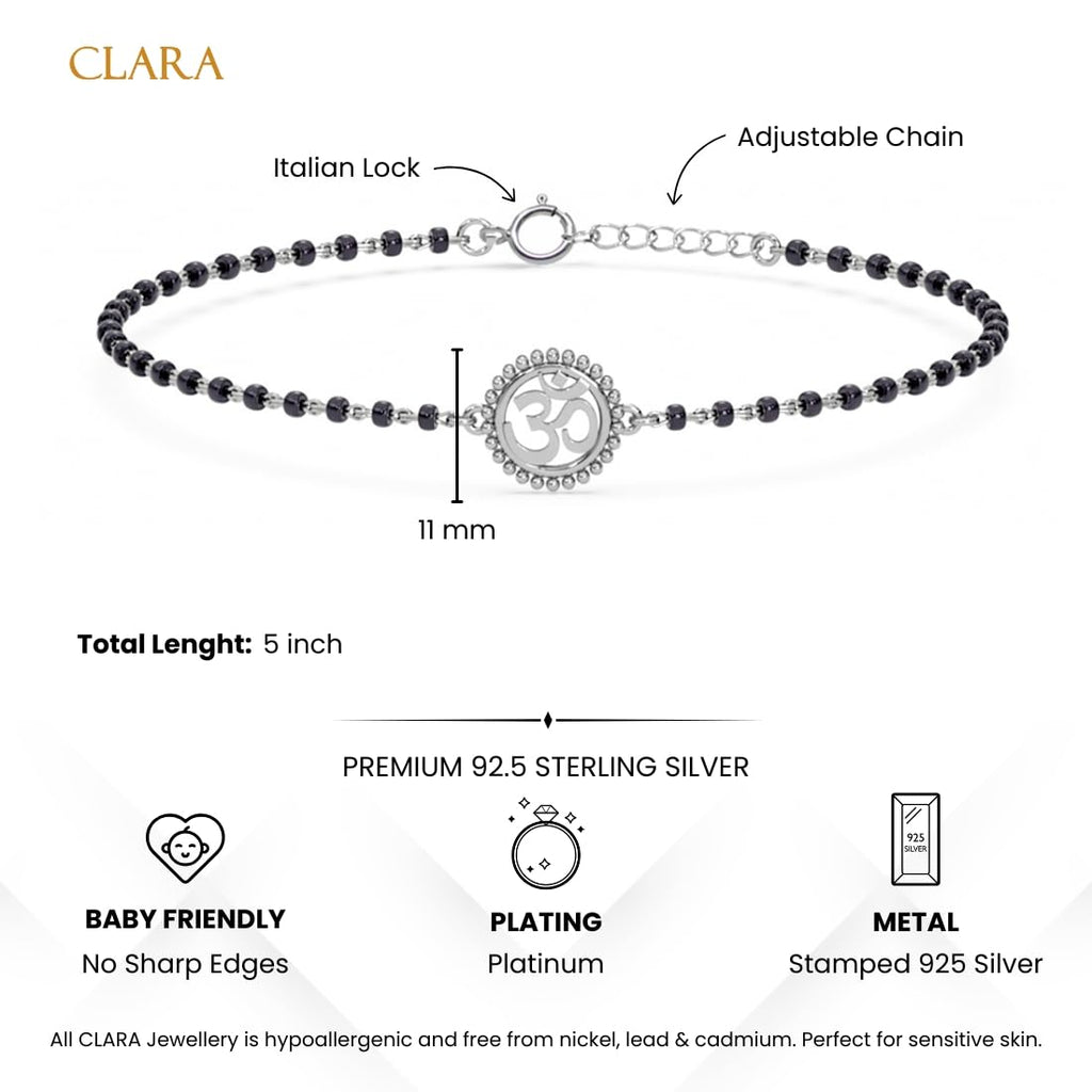 Clara 925 Sterling Silver Baby Kid Nazariya Om Bracelet with Black Beads