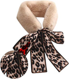 THE DDS STORE Winter Women Faux Fur Collar Leopard Print Scarves Plush Wrap Korea Bow Tie Neck Warmer Formal Party Shawl (Peach)