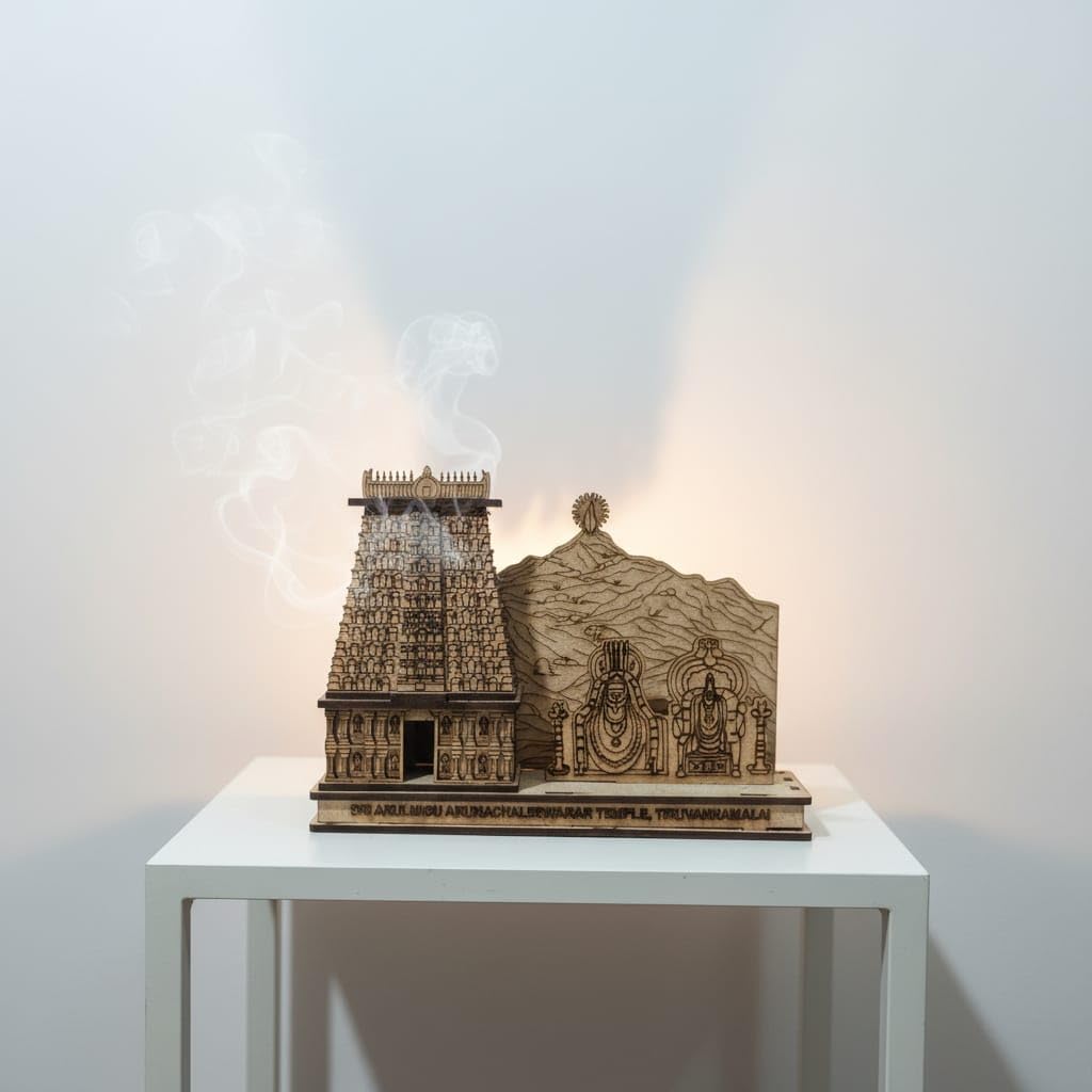 QUEENS CANVAS Wooden Arunachaleshwar Temple Tiruvannamalai 3D Model Replica, Handcrafted Decorative Showpiece
