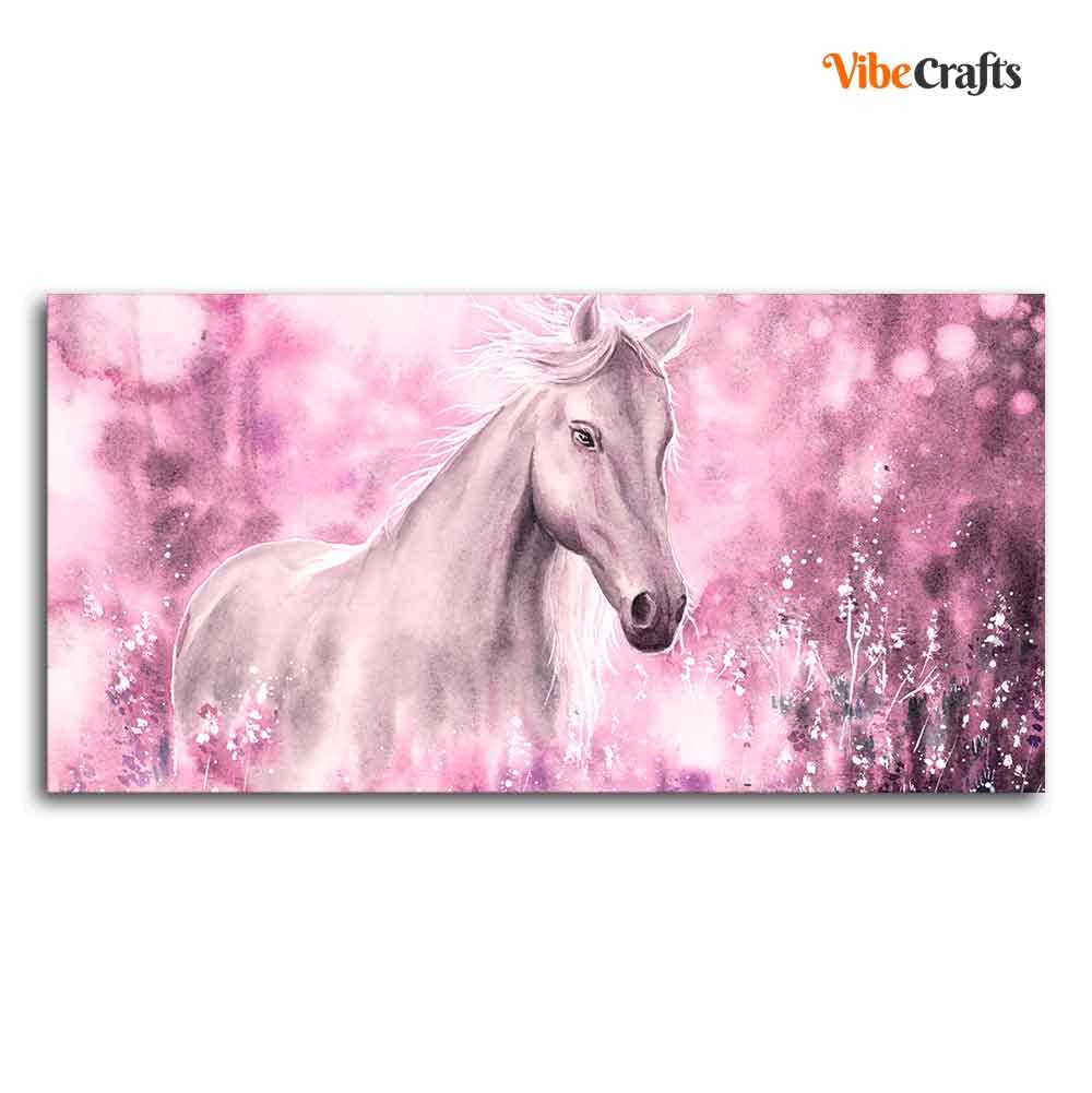 VIBECRAFTS Canvas Paintings for Living Room Drawing Room Beautiful White Horse Premium Wall Painting Fitted with Wooden Frame for Home|Office|Gift(PTVCH_2287)