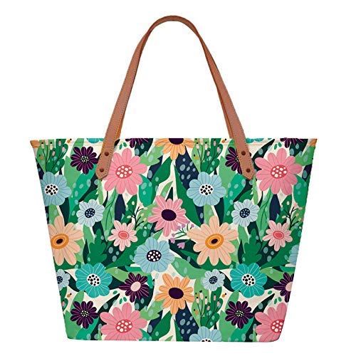The Purple Tree Purple Multi-coloured Canvas Tote Bag For Women (1 bag) Women's Over-sized Tote Bag With Sturdy Faux Leather Handles, Inner Zippered Compartment, Soft Poly-cotton Lining