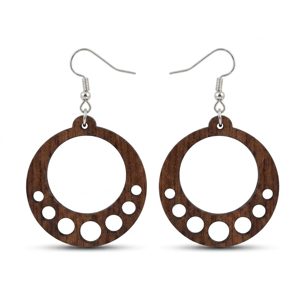 Taranam Handcrafted Wood Circle Hoop Earrings for Women – Laser Cut Cutout Boho Dangle Drop | Lightweight Natural | Bohemian Ethnic Geometric Handmade Jewelry Gift Her